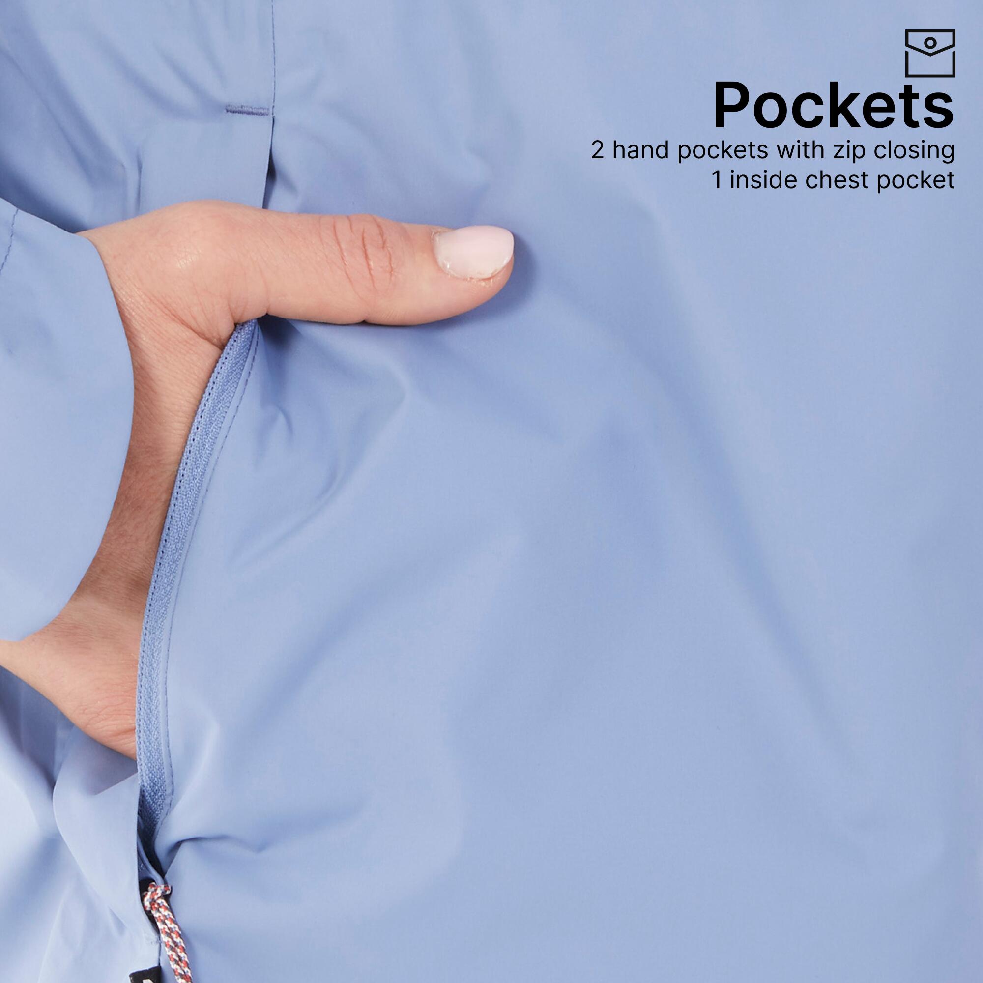 Women Full Zip Rain Jacket with Secure Chest Pocket Dusk Blue - NH500