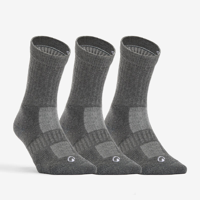 CHAUSSETTES DE TENNIS HAUTES DECATHLON RS 500 GRIS LOT DE 3