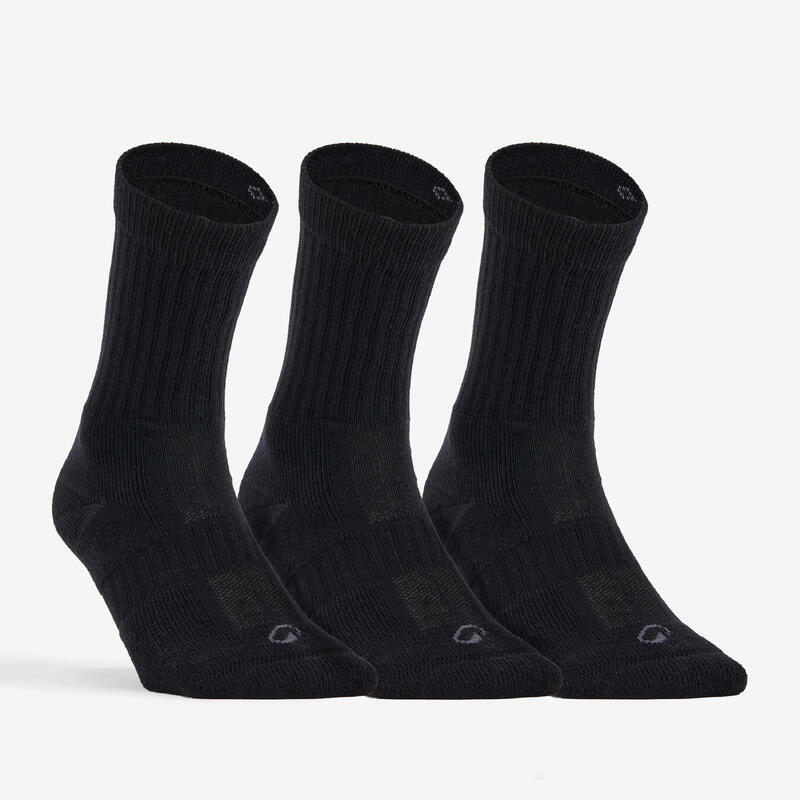 CHAUSSETTES DE TENNIS HAUTES DECATHLON RS 500 NOIR LOT DE 3