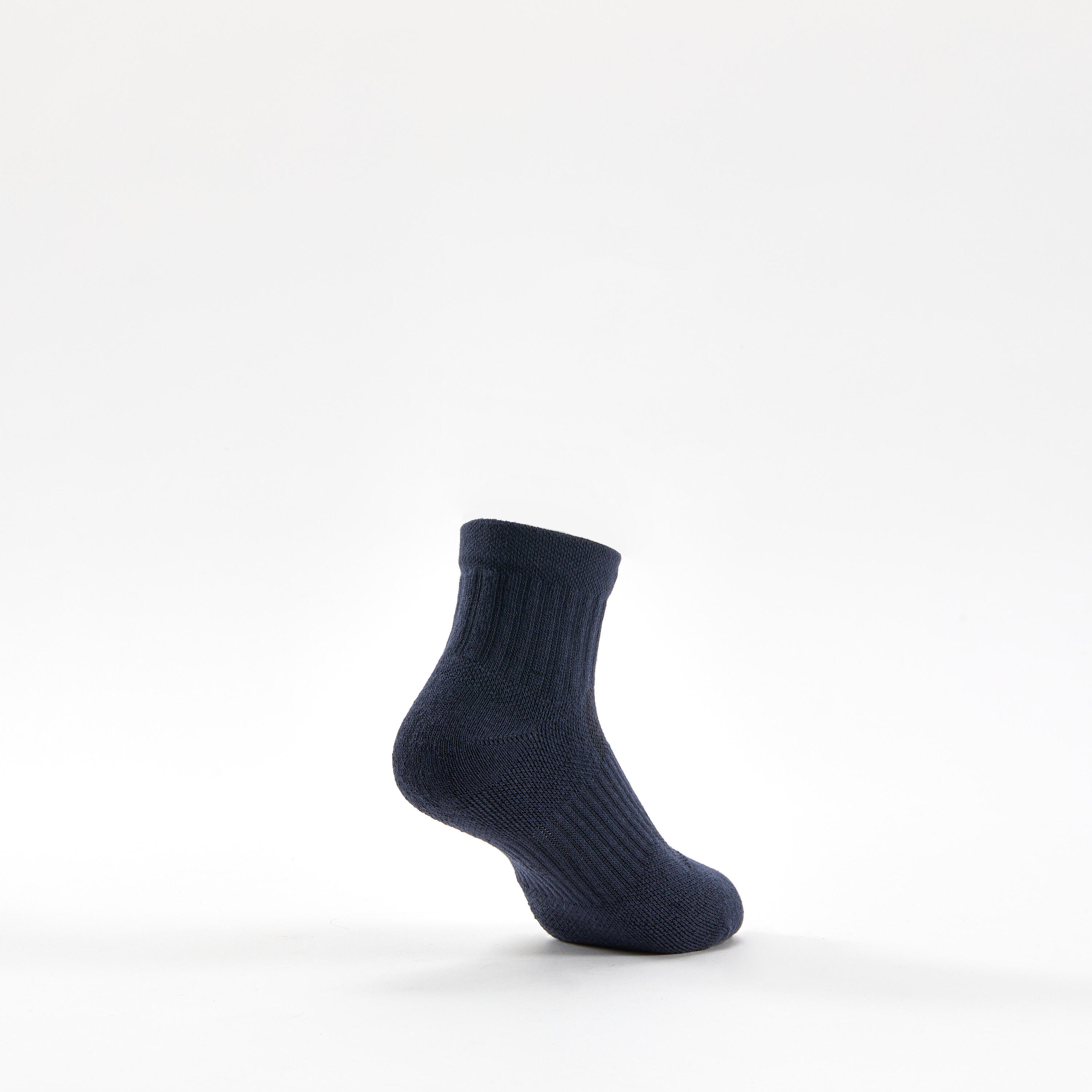 Kids’ Mid-Rise Sports Socks Tri-Pack - RS 500 White/Navy - DECATHLON