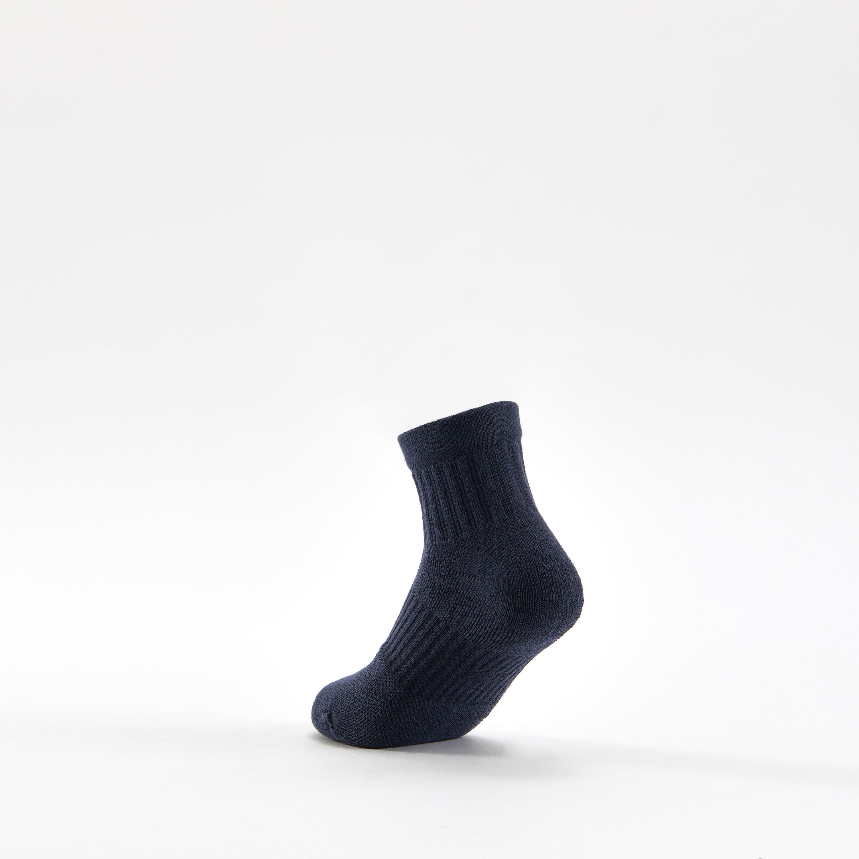 Kids’ Mid-Rise Sports Socks Tri-Pack - RS 500 White/Navy - DECATHLON