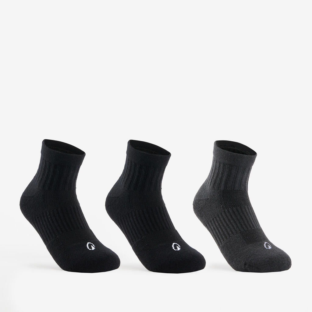 CHAUSSETTES DE SPORT ENFANT MI-HAUTES ARTENGO RS 500 BLANC MARINE LOT DE 3