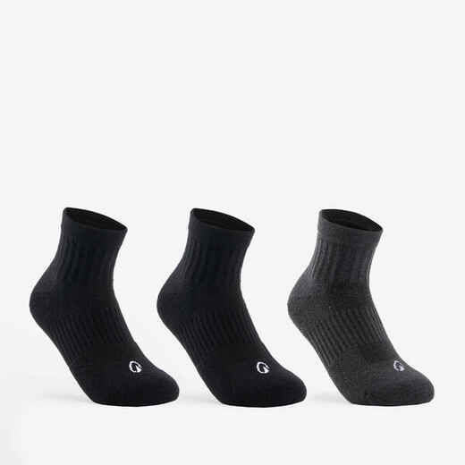 
      Kids' Mid Sports Socks RS 500 Tri-Pack - Black/Grey
  