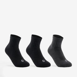CHAUSSETTES DE SPORT ENFANT MI-HAUTES RS 500 BLEU LIGNES LOT DE 3