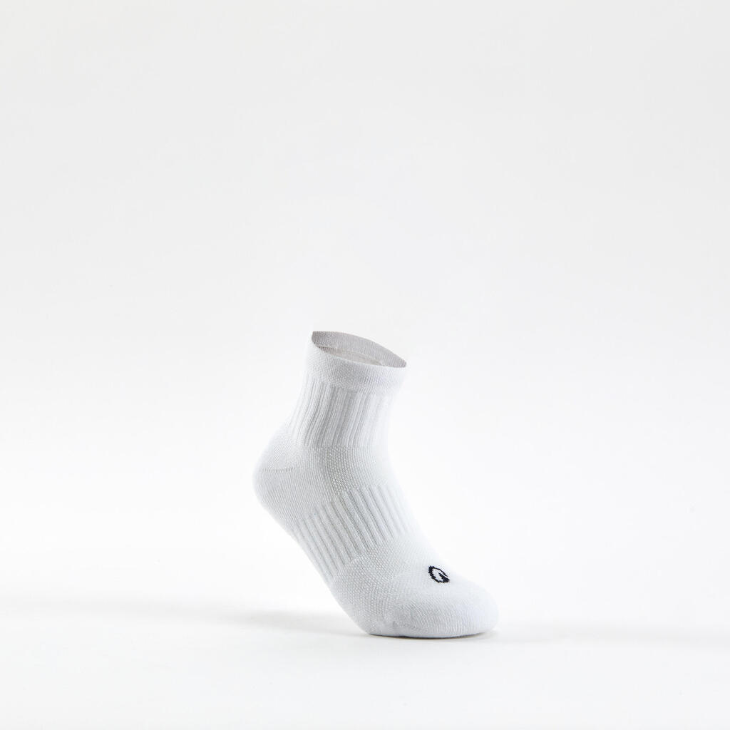 Kids' Mid Sports Socks RS 500 Tri-Pack - White/Navy