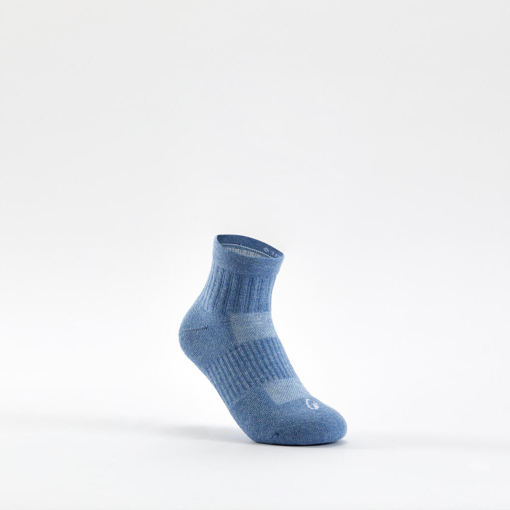 CHAUSSETTES DE SPORT ENFANT MI-HAUTES ARTENGO RS 500 ROSE BLANC BLEU LOT DE 3