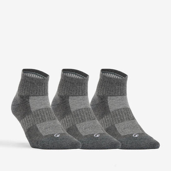 CHAUSSETTES DE TENNIS MI-HAUTES RS 500 GRIS LOT DE 3