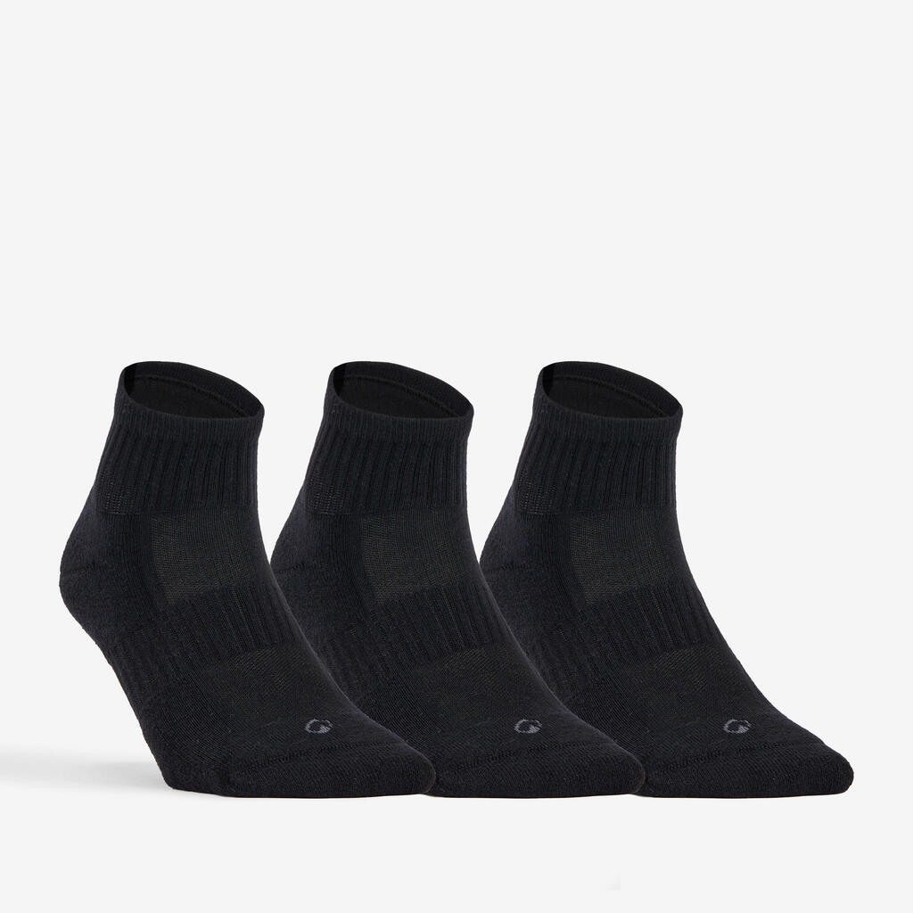 CHAUSSETTES DE SPORT MI-HAUTES DECATHLON RS 500 NOIR LOT DE 3
