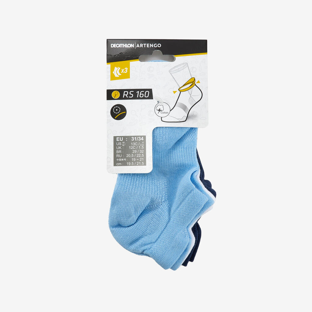 Chaussettes tennis enfant basses Artengo RS 160  bleu blanc en lot de 3