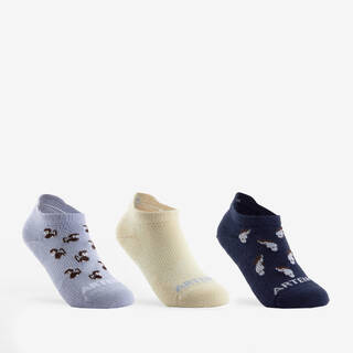 KIDS’ LOW-CUT SPORTS SOCKS DECATHLON RS 160 BLUE WHITE PATTERNS 3-PACK