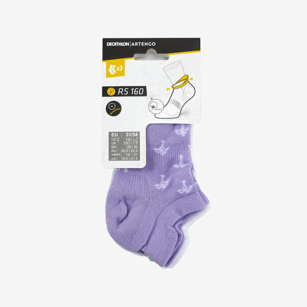 Bērnu īsās tenisa zeķes “RS 160”, 3 pāri, zaļas/purpura