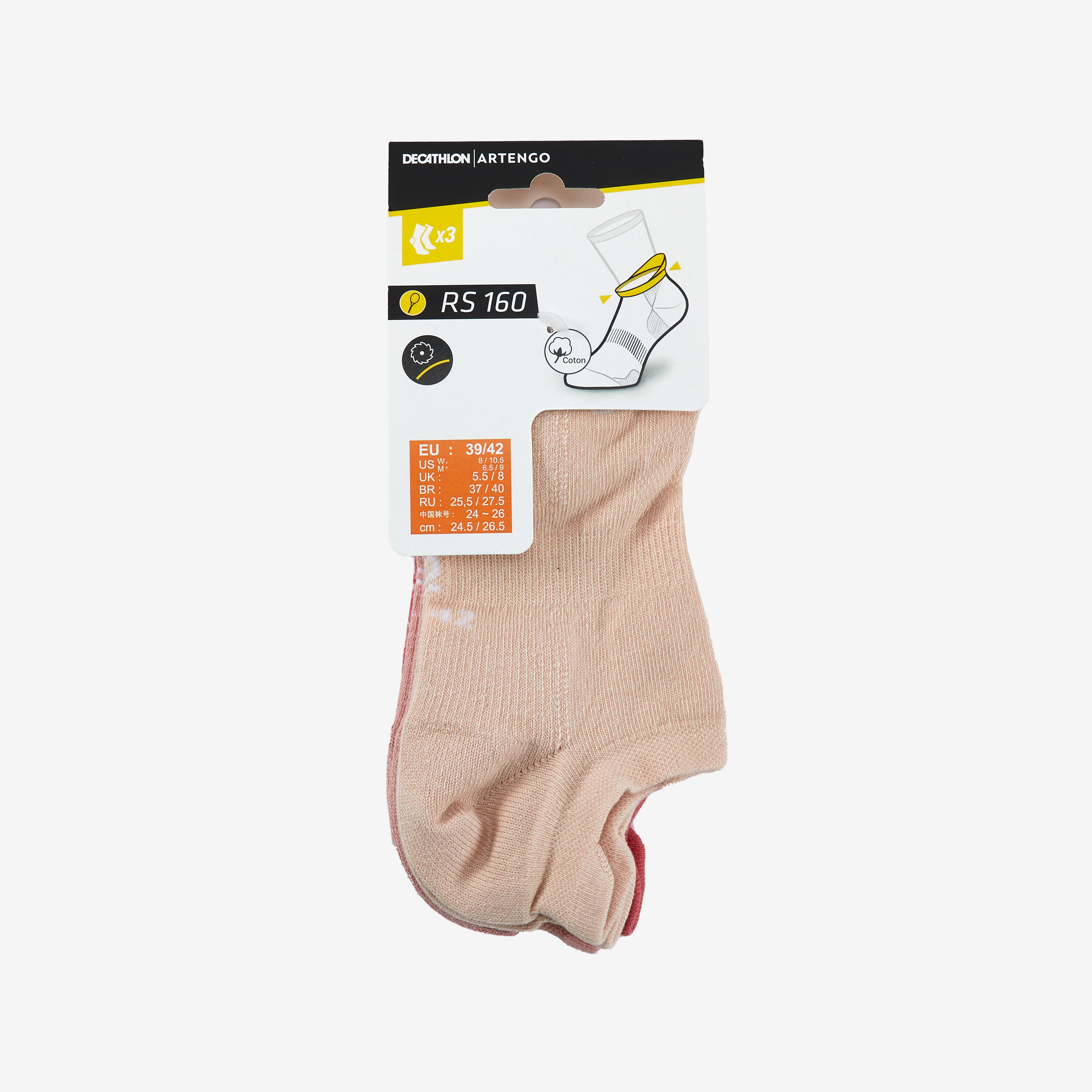 Calcetines cortos de deporte Artengo RS 160 motivos rosa lote de 3. 15/15
