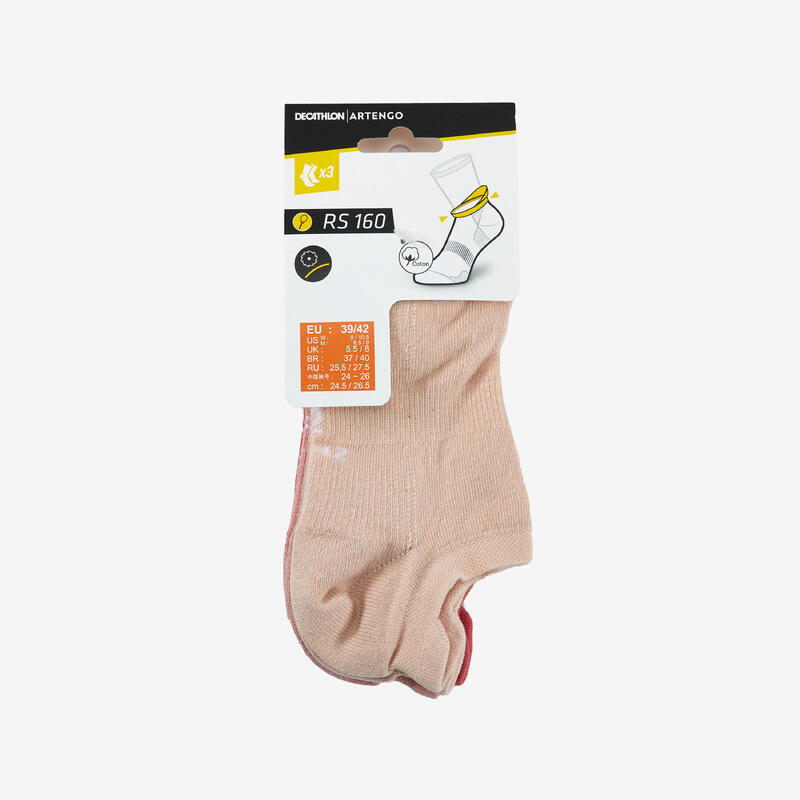 Chaussettes de sport basses Artengo RS 160 motif rose lot de 3.