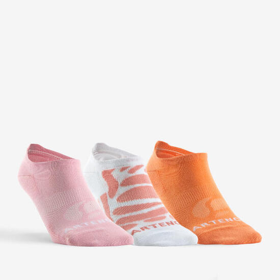 Chaussettes de sport basses Artengo RS 160 orange motif rose lot de 3