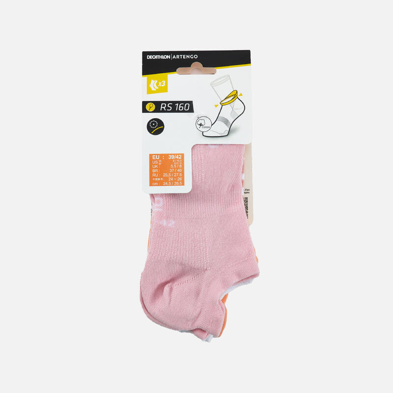 Chaussettes de sport basses Artengo RS 160 orange motif rose lot de 3