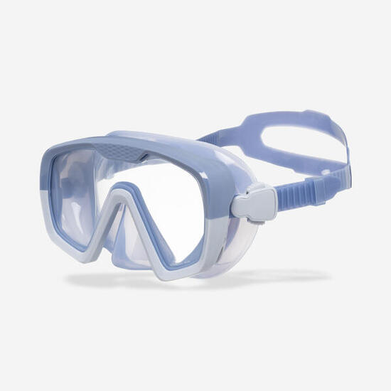 Masque de plongée anti buée, 100 Mono sangle silicone Mid Bleu