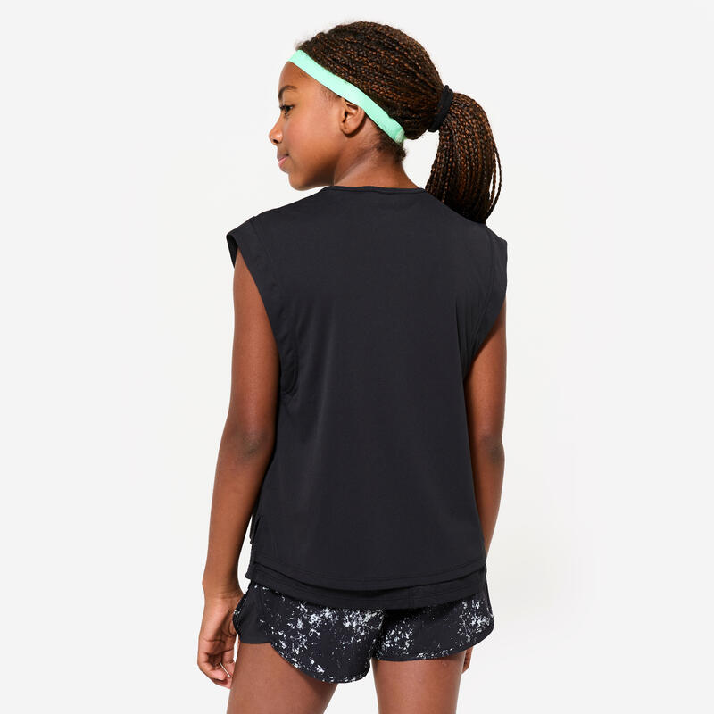 Ademend 2-in-1 multisport T-shirt voor meisjes zwart
