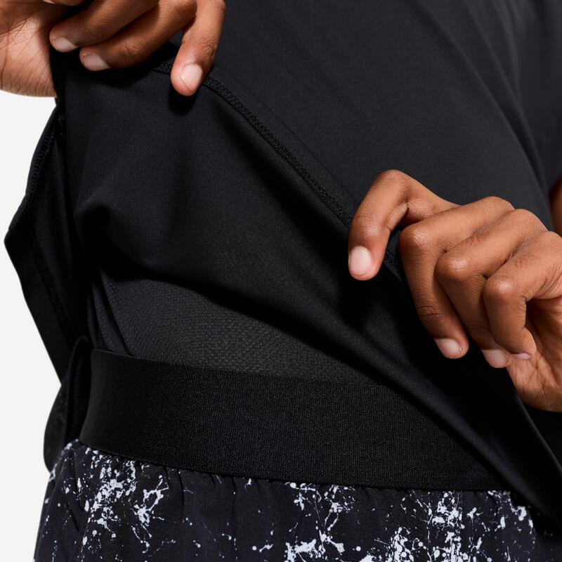 Ademend 2-in-1 multisport T-shirt voor meisjes zwart