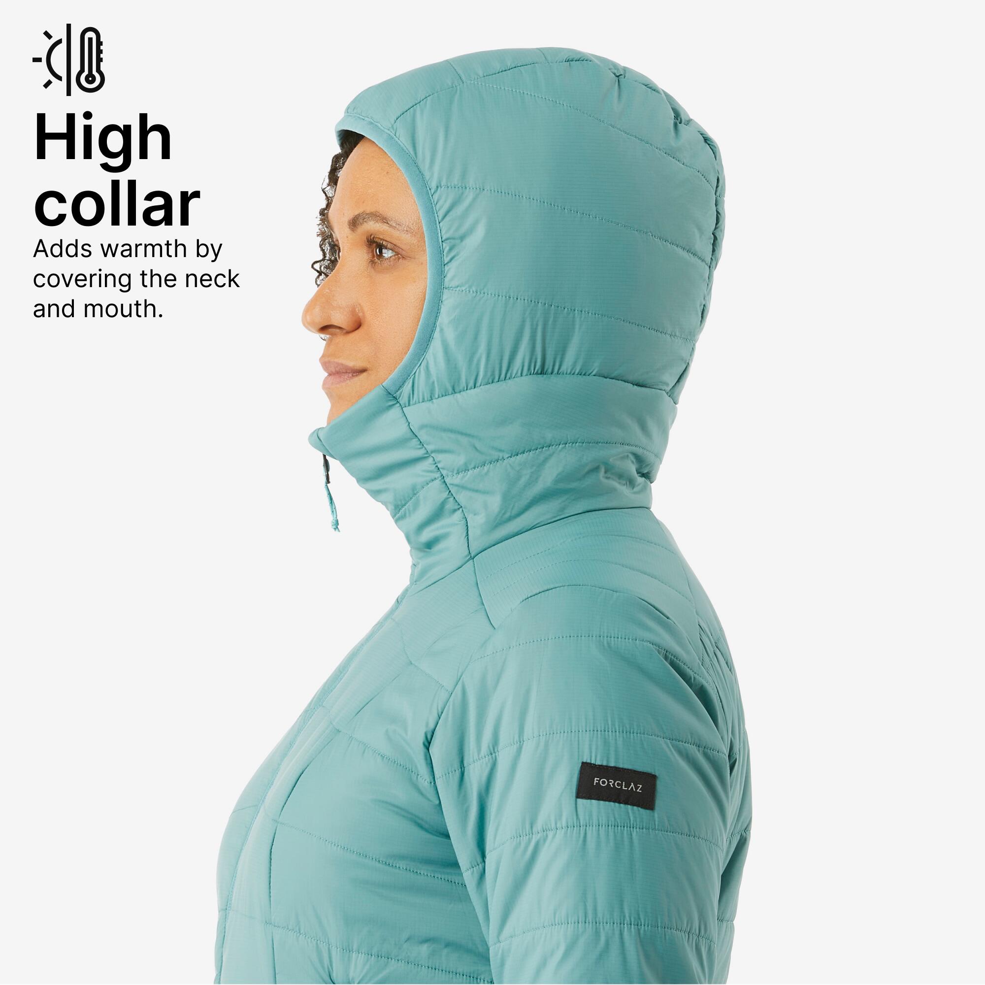 Women Warm Puffer Jacket with hood for mountain trekking- MT100 - 5°C - Blue