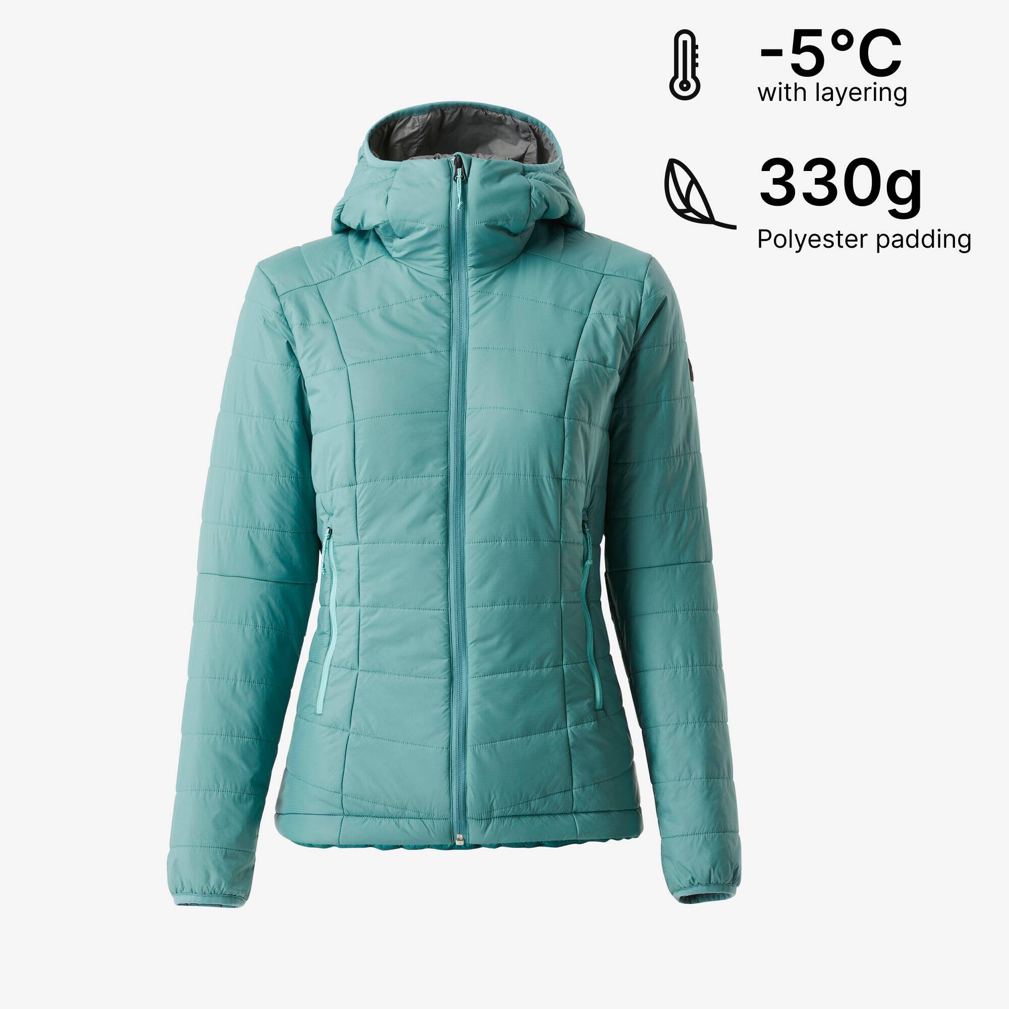 Women Warm Puffer Jacket with hood for mountain trekking- MT100 - 5°C - Blue -  1