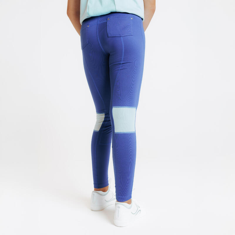 Legging équitation léger Enfant - 100 Bleu Comète / Vert Céladon