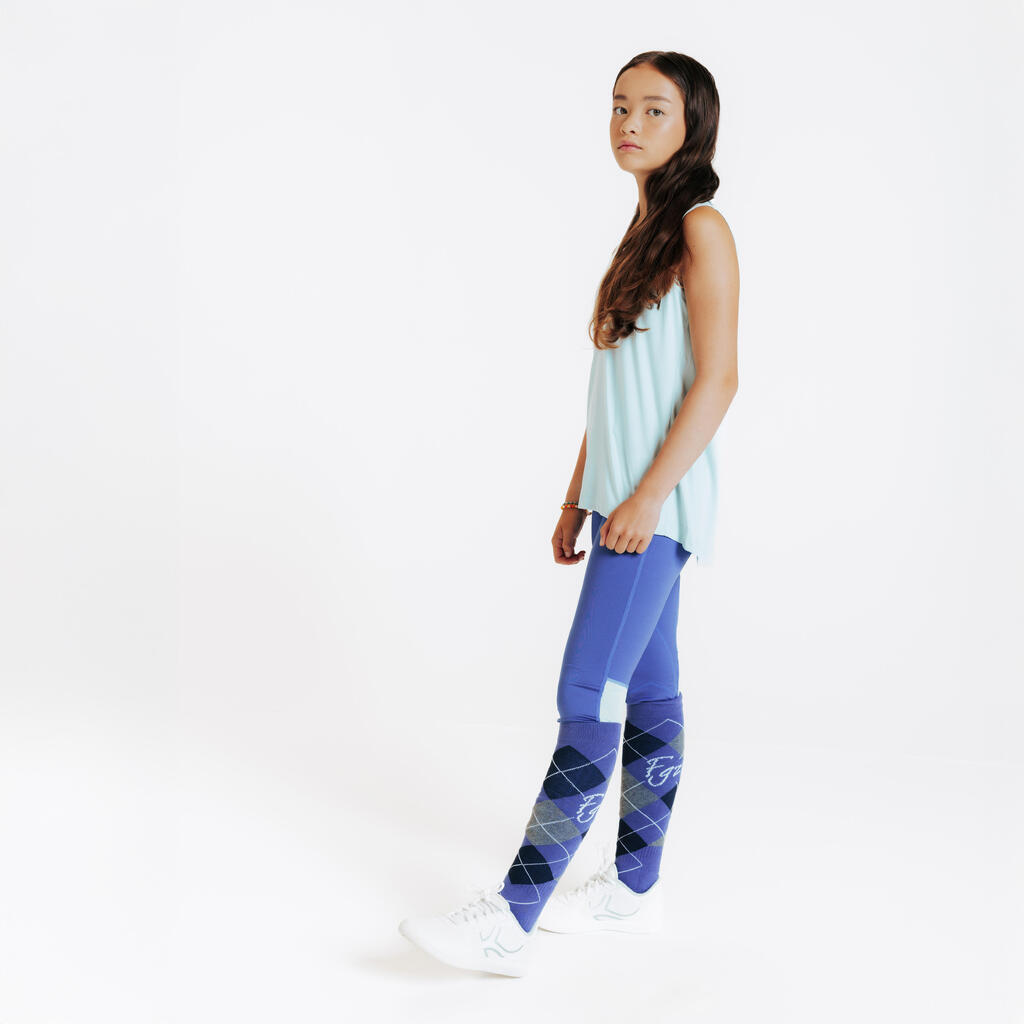 Reitleggings 100 Light Kinder hellblau/graugrün 
