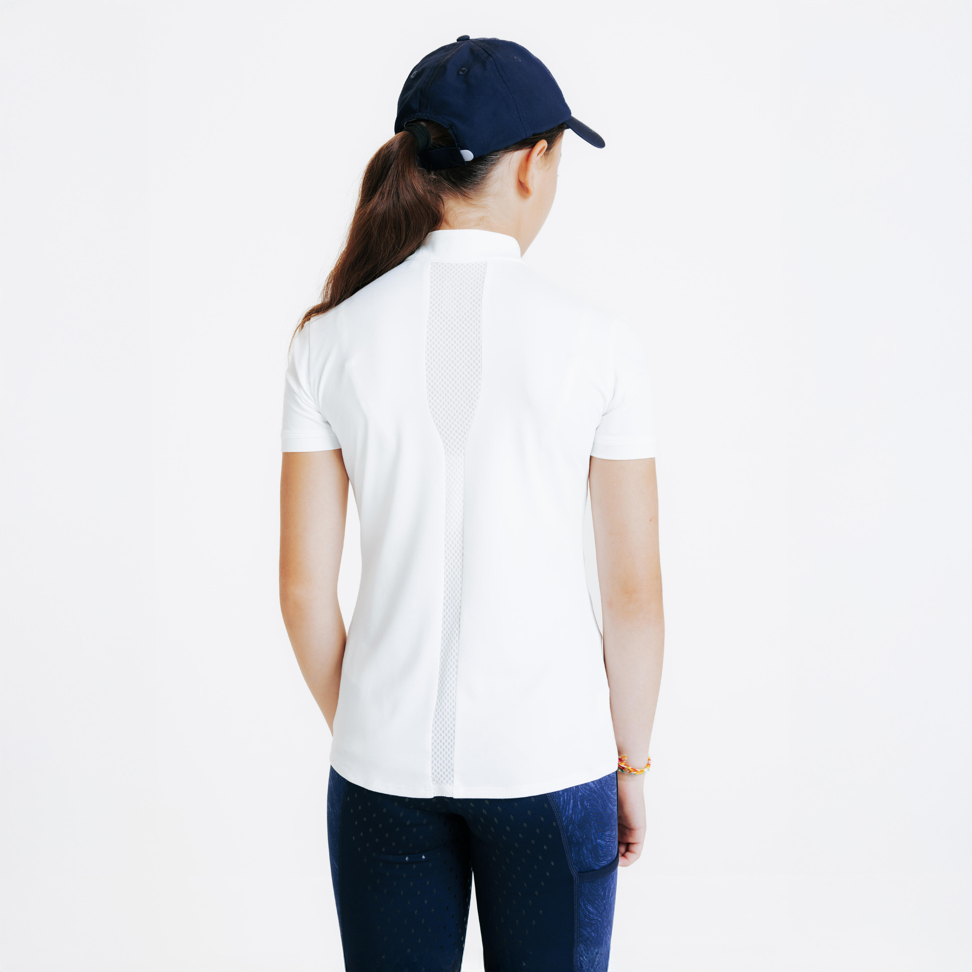 Girls' Short-Sleeved Horse Riding Show Polo Shirt 500 - White