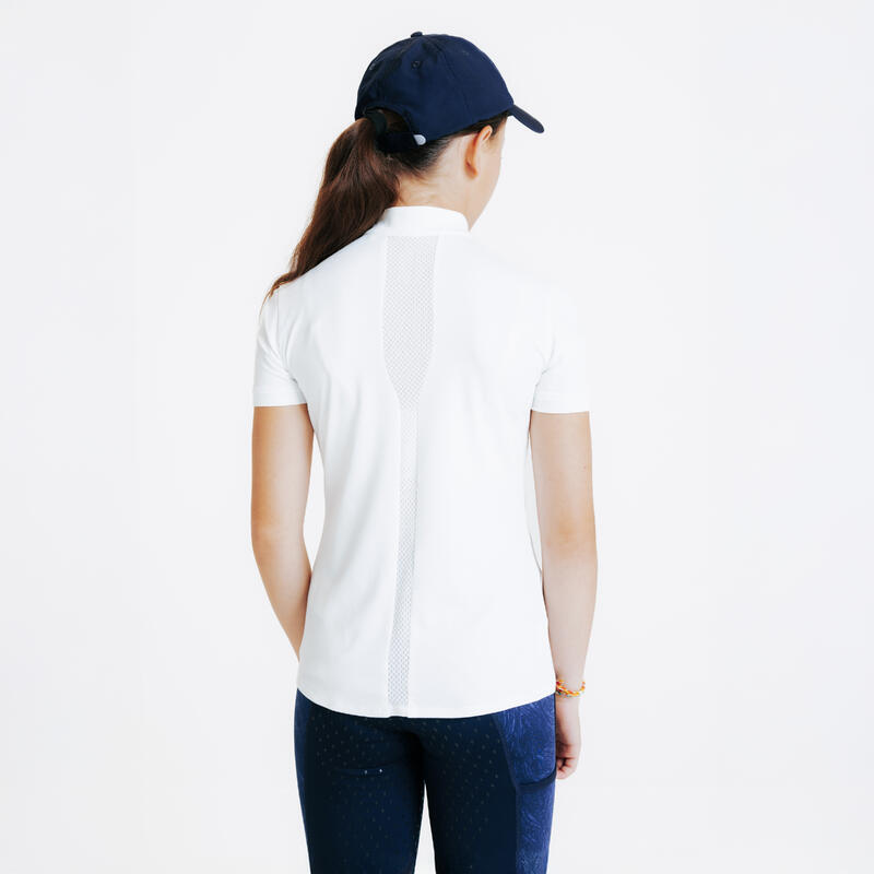 Tricou Polo Concurs echitație 500 Alb Fete