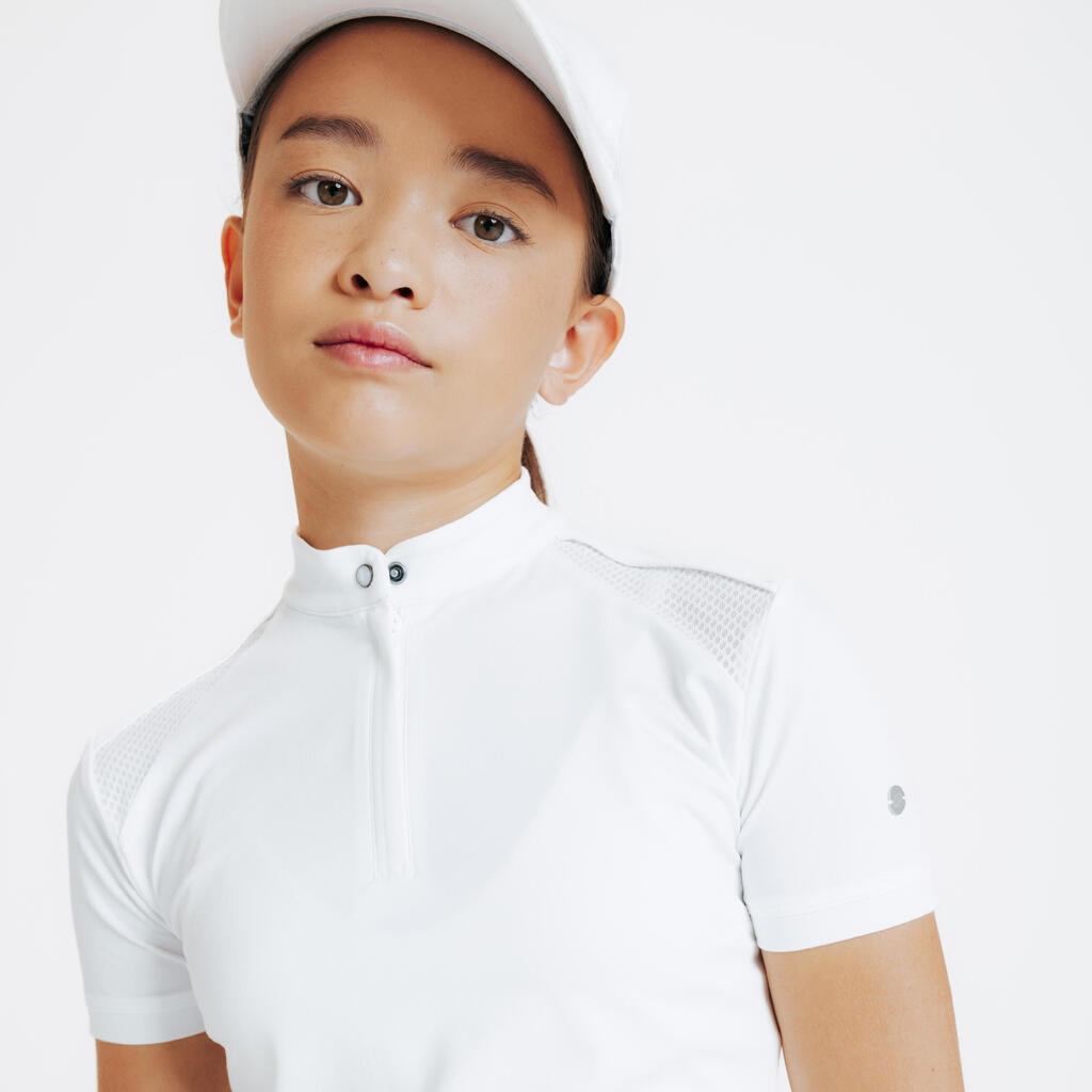 Camiseta Polo Manga Corta Competición Equitación 500 Niños Blanco