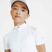 Girls' Short-Sleeved Horse Riding Show Polo Shirt 500 - White