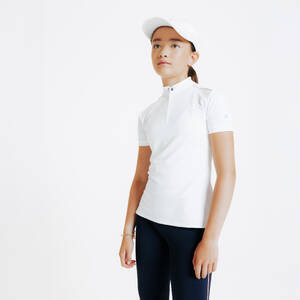 Girls' Short-Sleeved Horse Riding Show Polo Shirt 500 - White