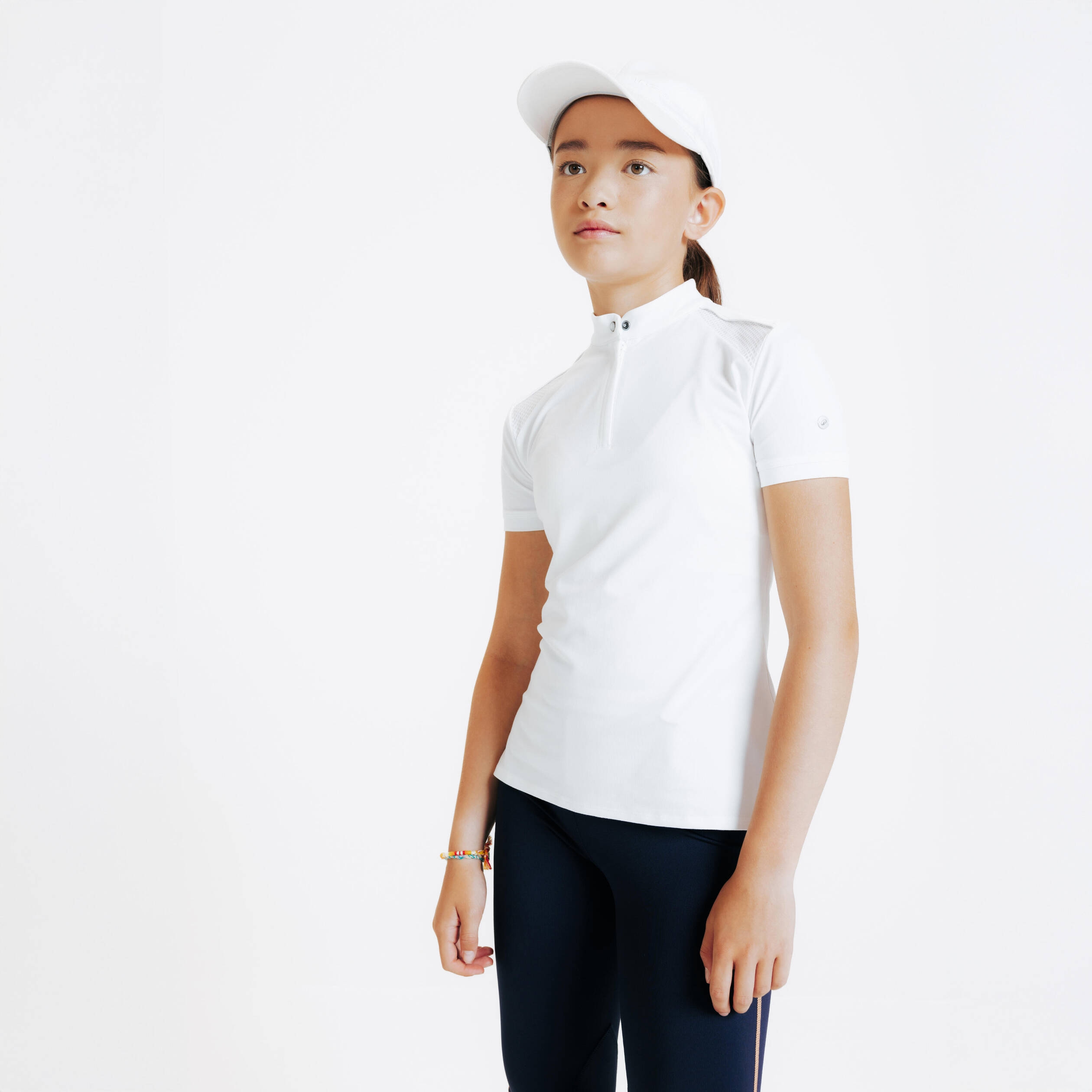 Girls' Short-Sleeved Horse Riding Show Polo Shirt 500 - White