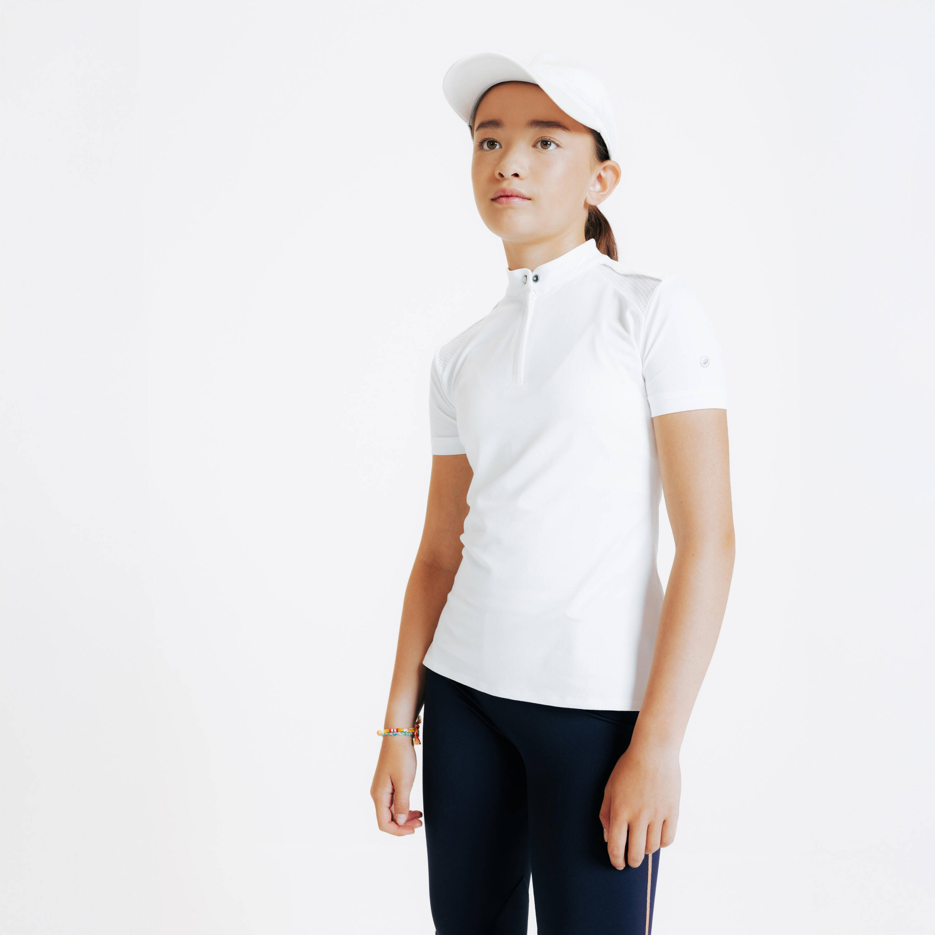 Girls' Short-Sleeved Horse Riding Show Polo Shirt 500 - White -  1