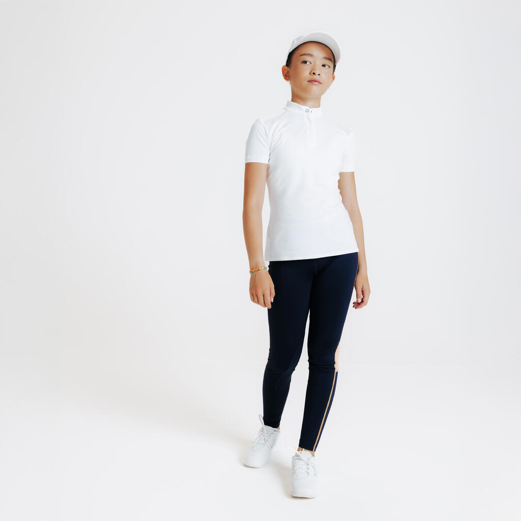 POLERA PIQUÉ COMPETENCIA EQUITACIÓN NIÑOS 500 BLANCO MANGA CORTA