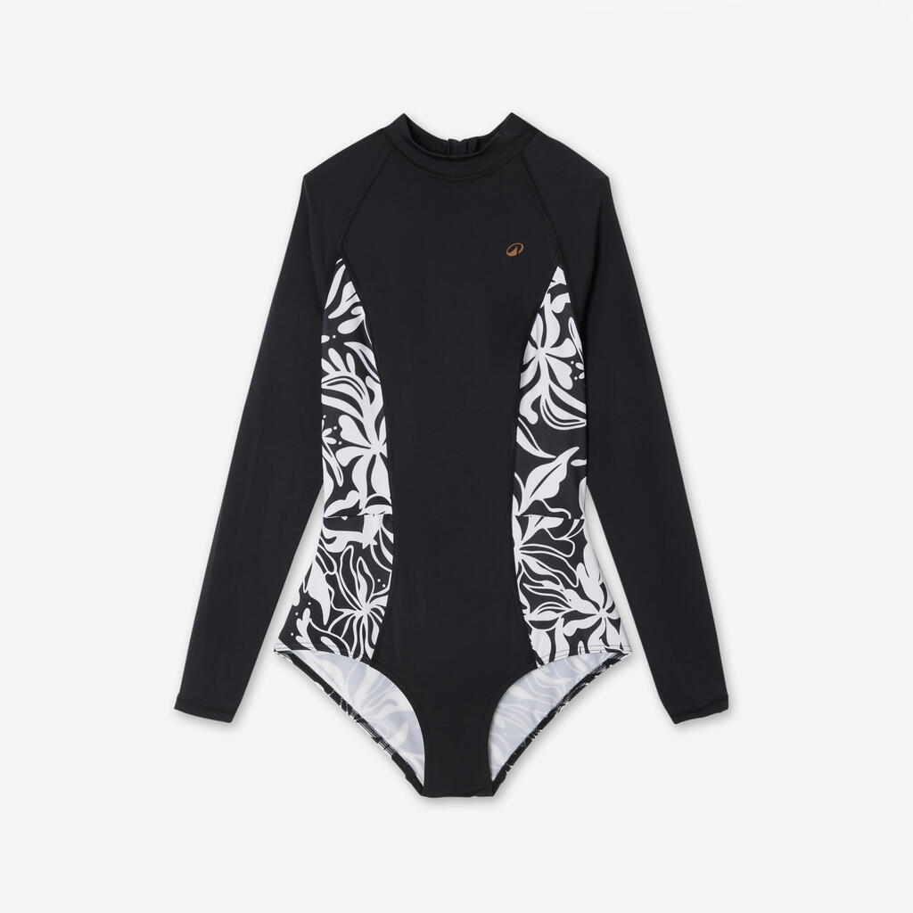 Women’s surfing long sleeve 1-piece swimsuit - Dani black and white