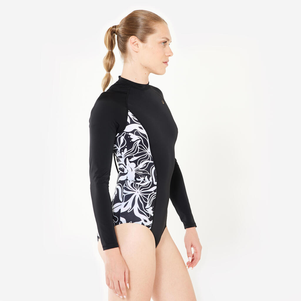 Women’s surfing long sleeve 1-piece swimsuit - Dani black and white