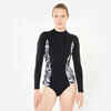 Women’s surfing long sleeve 1-piece swimsuit - Dani black and white