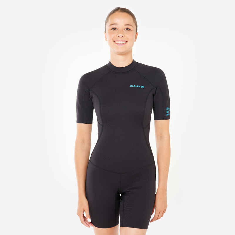 Women’s Surfing Shorty Wetsuit 100 Neoprene 1,5 mm Black
