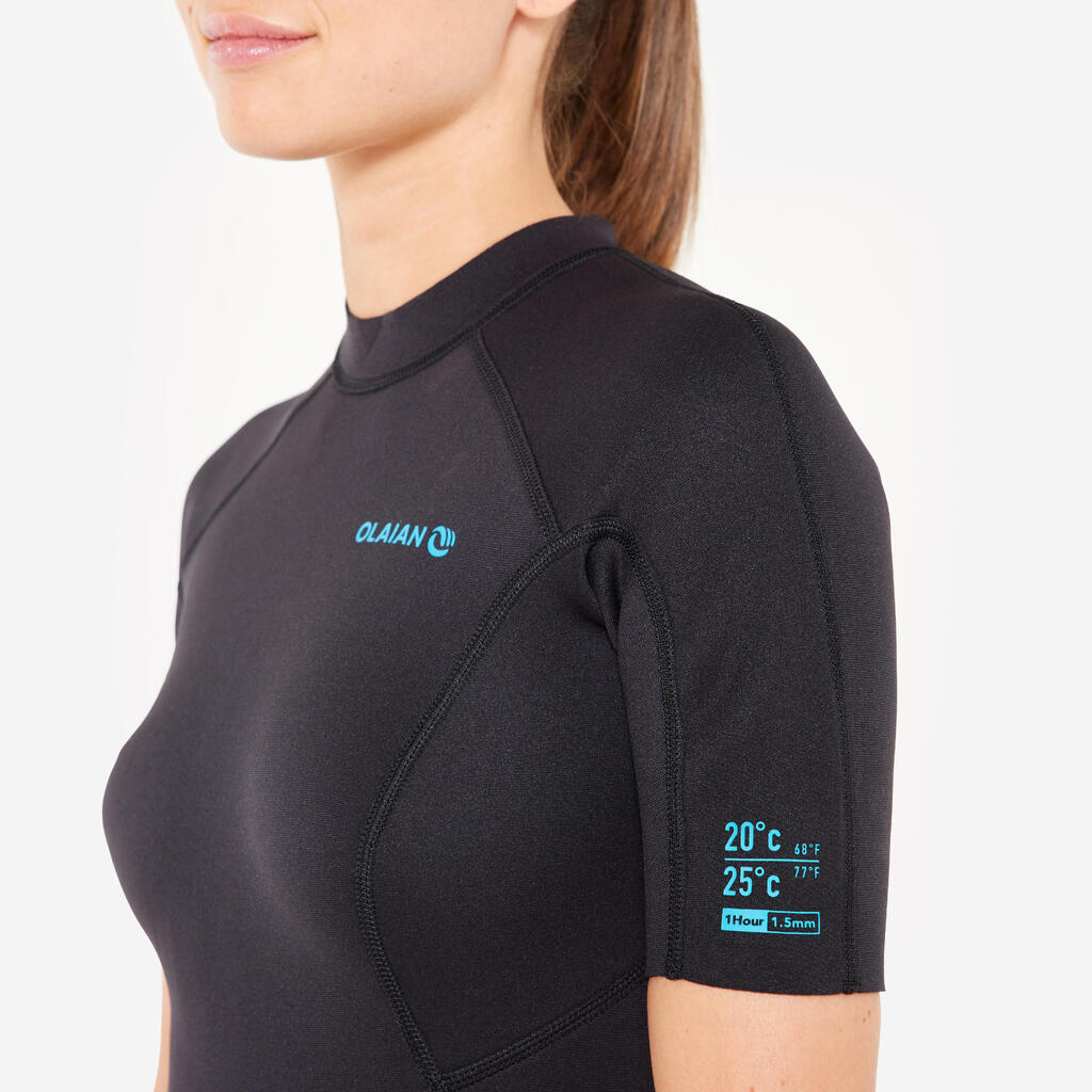 Combinaison surf shorty 100 néoprène 1,5mm femme noire