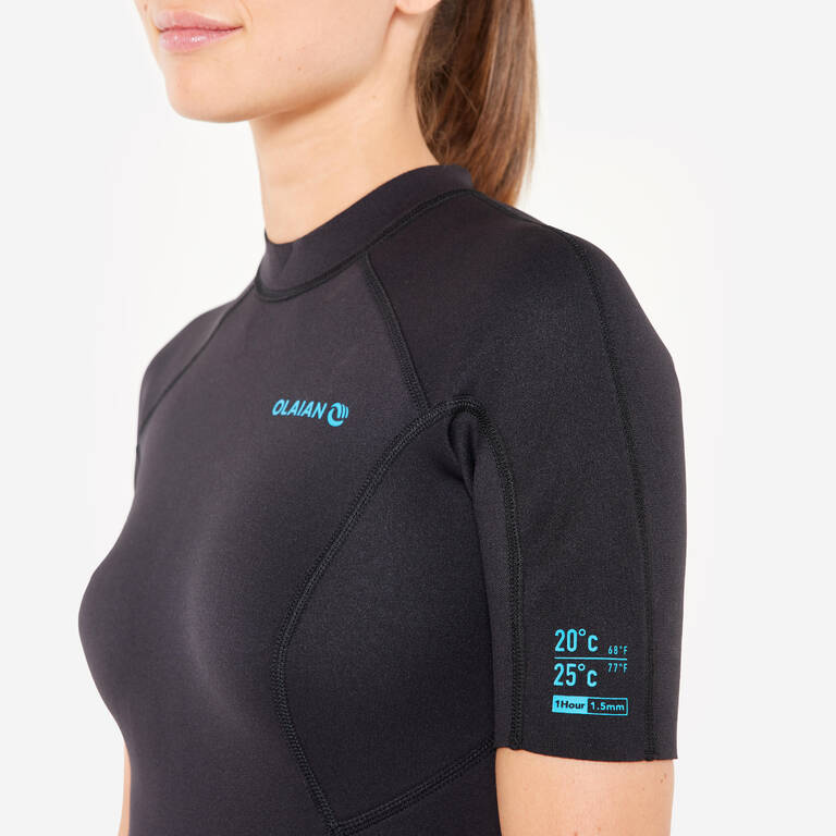 Women’s Surfing Shorty Wetsuit 100 Neoprene 1,5 mm Black