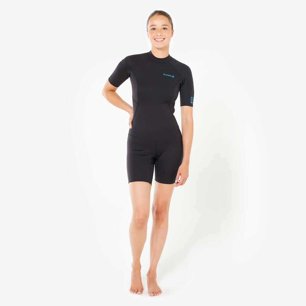 Combinaison surf shorty 100 néoprène 1,5mm femme noire