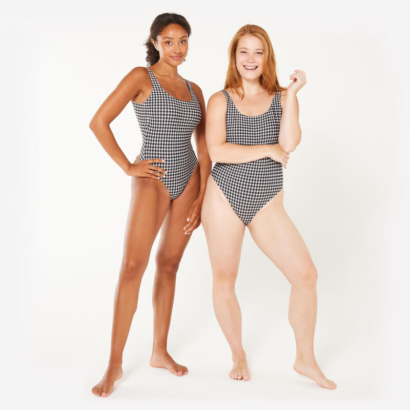 Maillot de bain 1 pièce texturé Femme - Aurely vichy noir et blanc