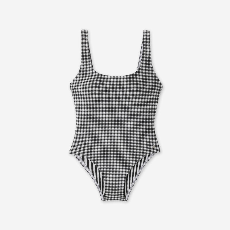 Costum de Baie Întreg texturat Aurely vichy Negru și alb Damă