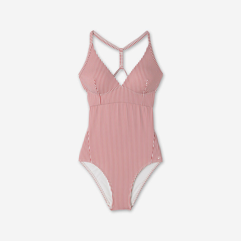 Maillot de bain 1 pièce surf rayé Femme - Bea rouge et blanc