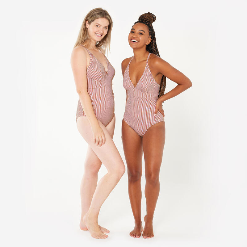 Maillot de bain 1 pièce surf rayé Femme - Bea rouge et blanc