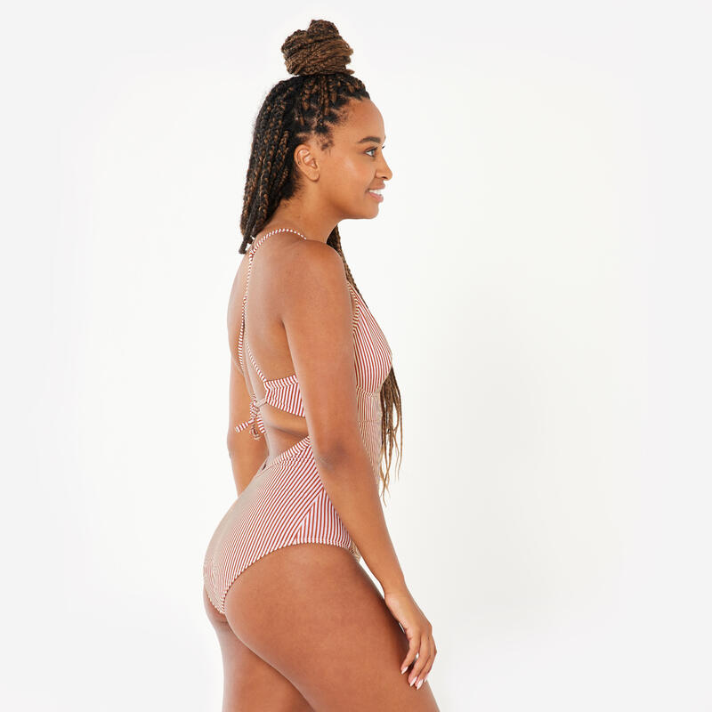 Maillot de bain 1 pièce surf rayé Femme - Bea rouge et blanc