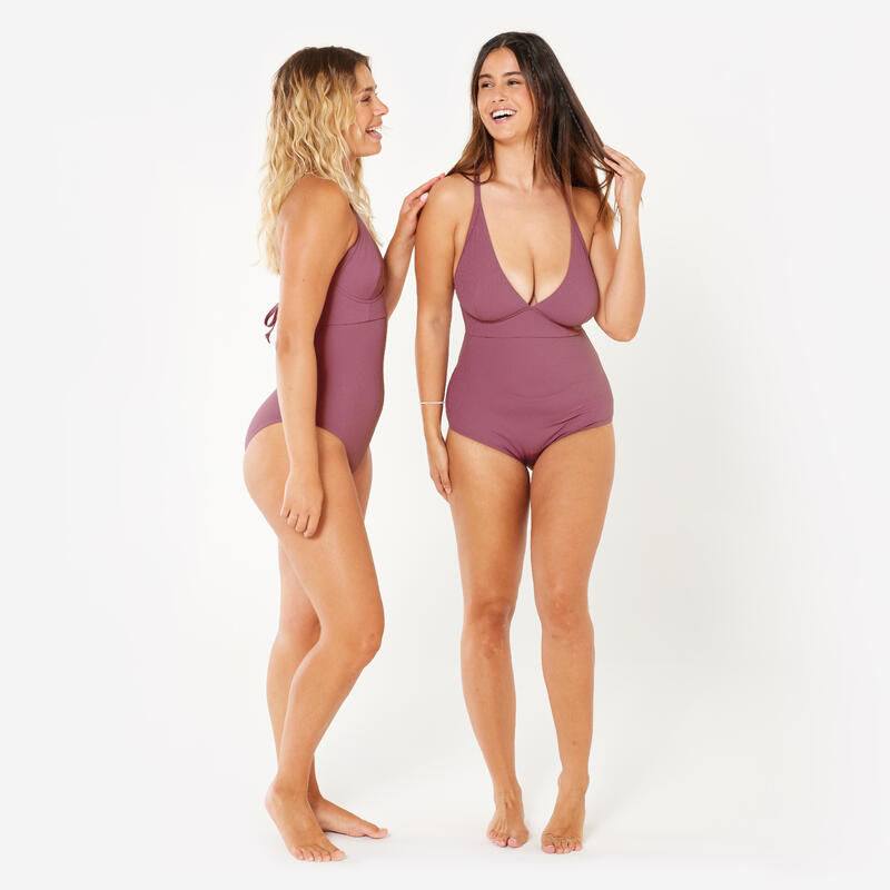 Maillot de bain 1 pièce texturé surf Femme - Bea violet rosewood