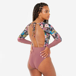 Maillot de bain surf 1 pièce manches longues fleuri Femme - Mary azalea violet