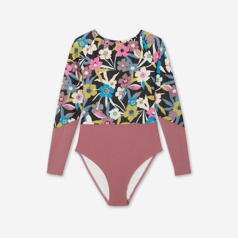 Maillot de bain surf 1 pièce manches longues fleuri Femme - Mary azalea violet