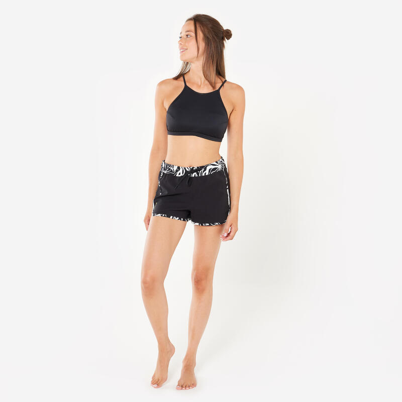 Kadın Kısa Deniz Şortu/Boardshort - Siyah/Beyaz - Desenli - TINI